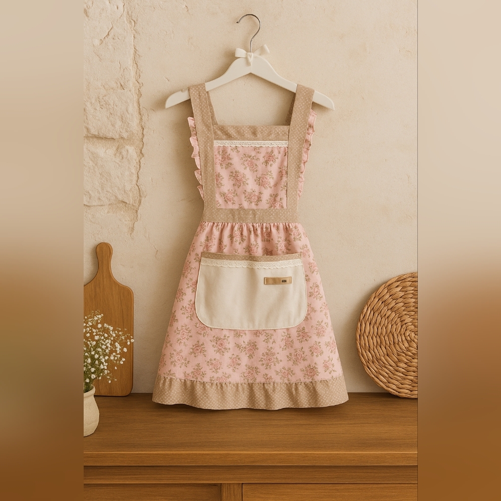 Floral Pink Apron with Pocket